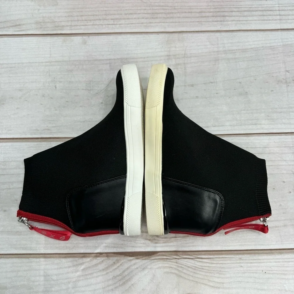 exe Regina Black Stretch Sock High Top Bootie with Red Back Zipper Size 36 NEW